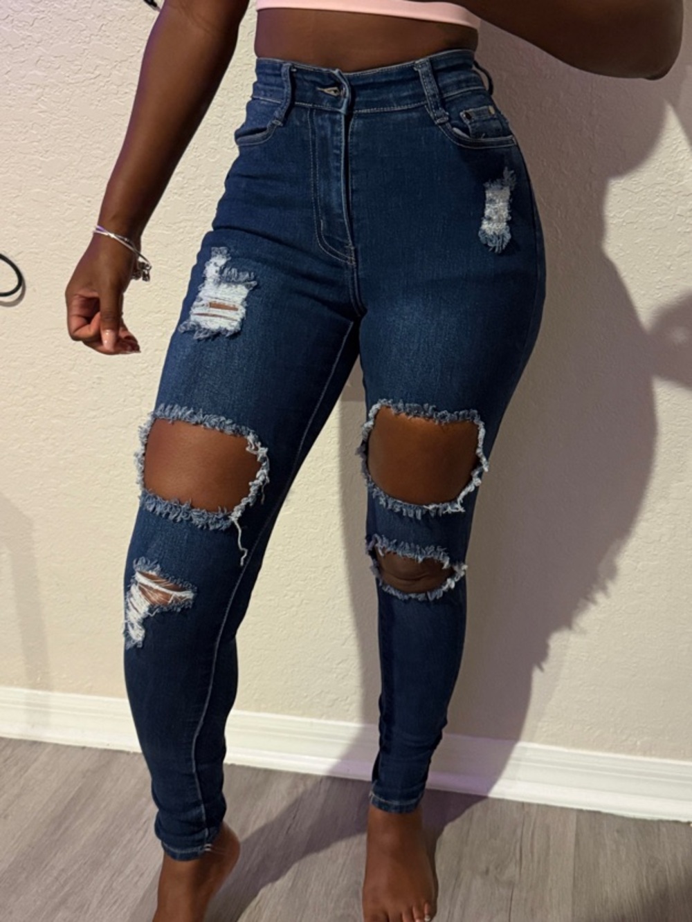 Fashion Nova Extreme Stretchy Dark Blue Ripped High-Rise Skinny Jeans